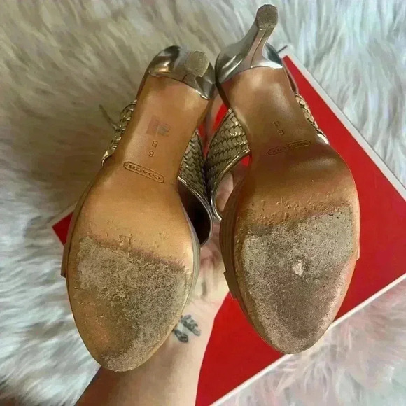 Coach Steffi Heeled Sandals – Natural/Silver, Size 6B High Heels Strap Pumps - Picture 3 of 16